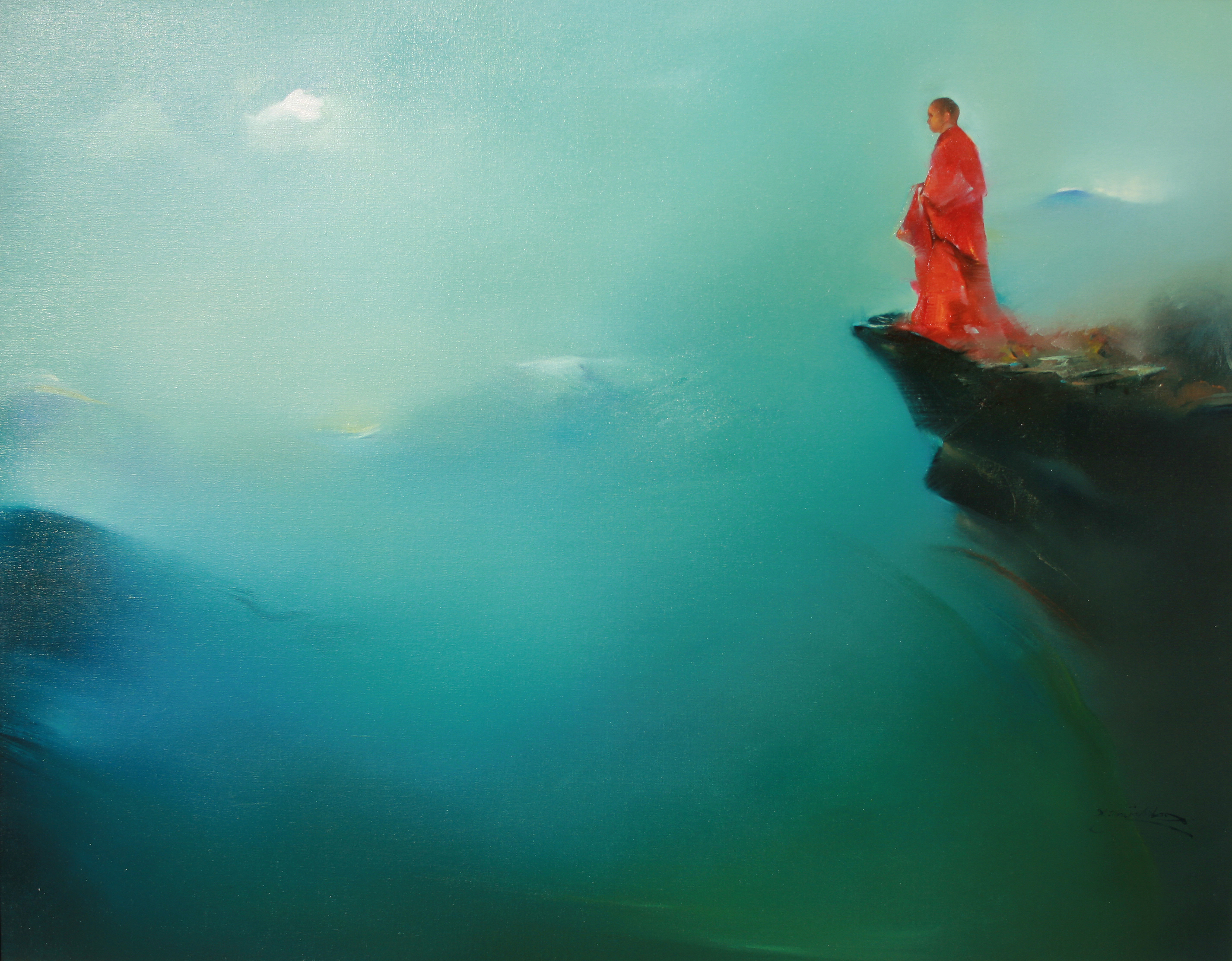 Un moine bouddhiste dans la Nature, art écologique